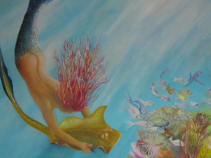 Peinture intitulée "sirene-pastenague.j…" par Fleurlise, Œuvre d'art originale, Huile