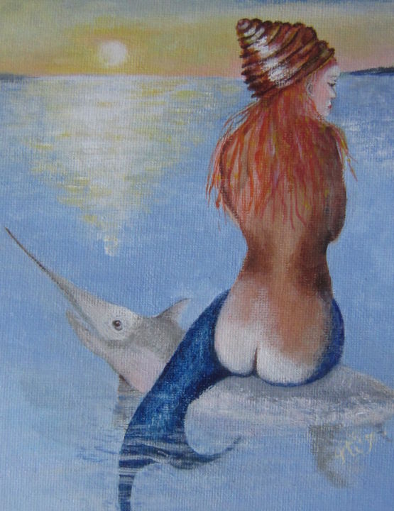 Painting titled "sirene-et-mr-espado…" by Fleurlise, Original Artwork, Acrylic