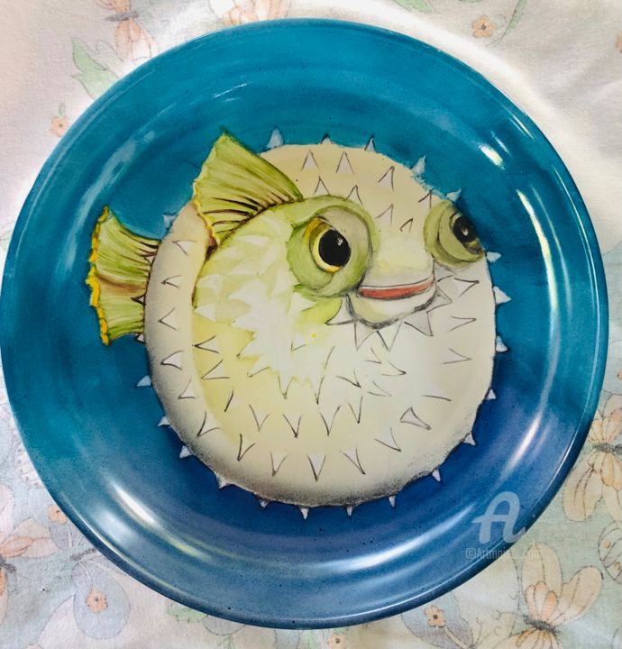 Design intitulada "Poisson Globe" por Fleurlise Artiste Peintre Et Sculpteur A, Obras de arte originais, Quadro de Arte