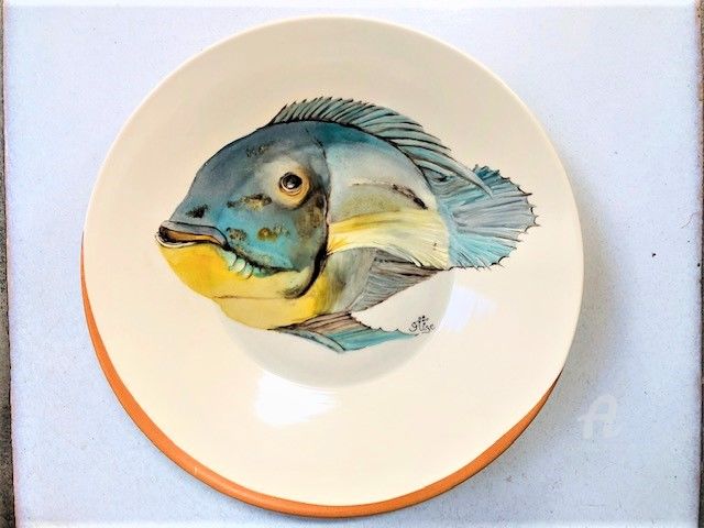 Design intitulada "Poisson perroquet" por Fleurlise Artiste Peintre Et Sculpteur A, Obras de arte originais, Quadro de Arte