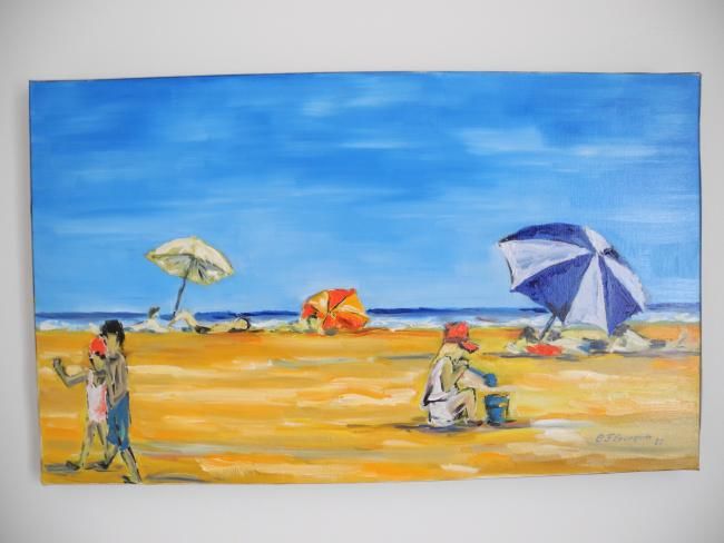 Peinture intitulée "enfants sur la plage" par Christian Fleurquin, Œuvre d'art originale