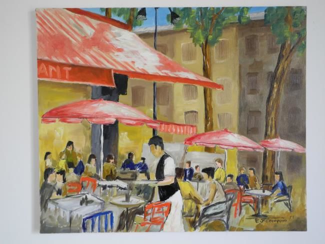 Painting titled "La terrasse de café" by Christian Fleurquin, Original Artwork