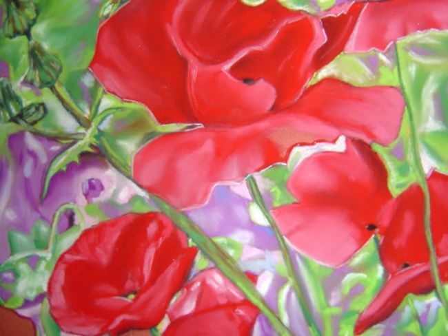 Pintura intitulada "Peinture de fleurs…" por Michel, Obras de arte originais