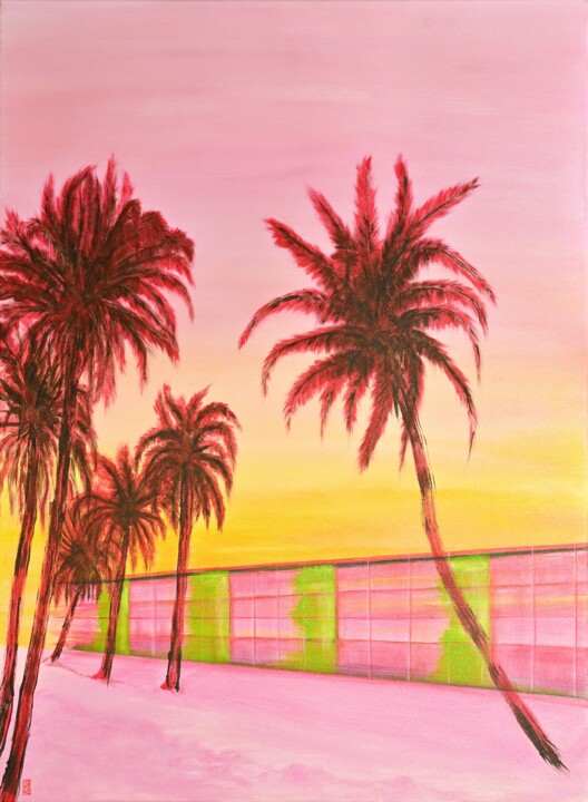 Картина под названием "Rosy Palmes" - Flo.Lysine, Подлинное произведение искусства, Акрил Установлен на Деревянная рама для…