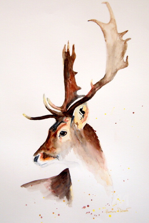 Peinture intitulée "Aquarelle tête de c…" par Florence Mignot, Œuvre d'art originale, Aquarelle