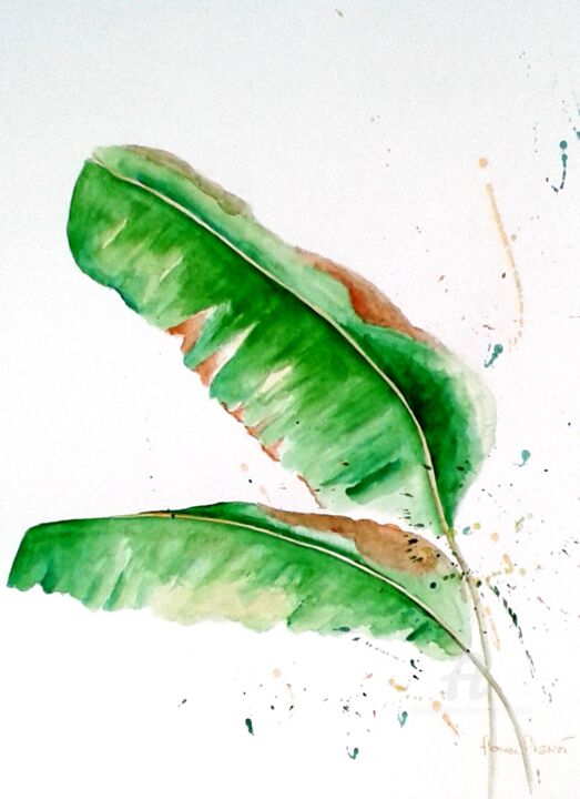 Painting titled "Aquarelle feuilles…" by Florence Mignot, Original Artwork, Watercolor