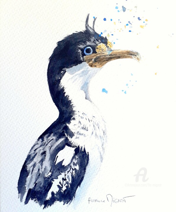 Painting titled "Cormoran" by Florence Mignot, Original Artwork, Watercolor