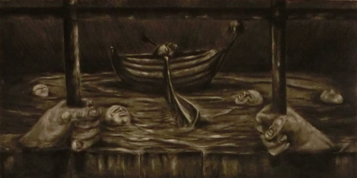 Dibujo titulada "Above" por Float010, Obra de arte original, Carbón