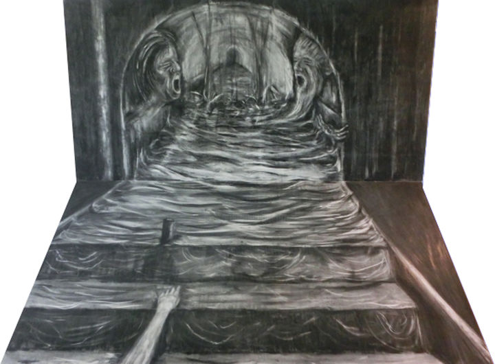 Desenho intitulada "Just wait" por Float010, Obras de arte originais, Carvão