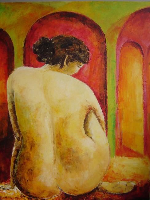 Peinture intitulée "Femme au Hammam 1" par Florence Faure, Œuvre d'art originale, Huile