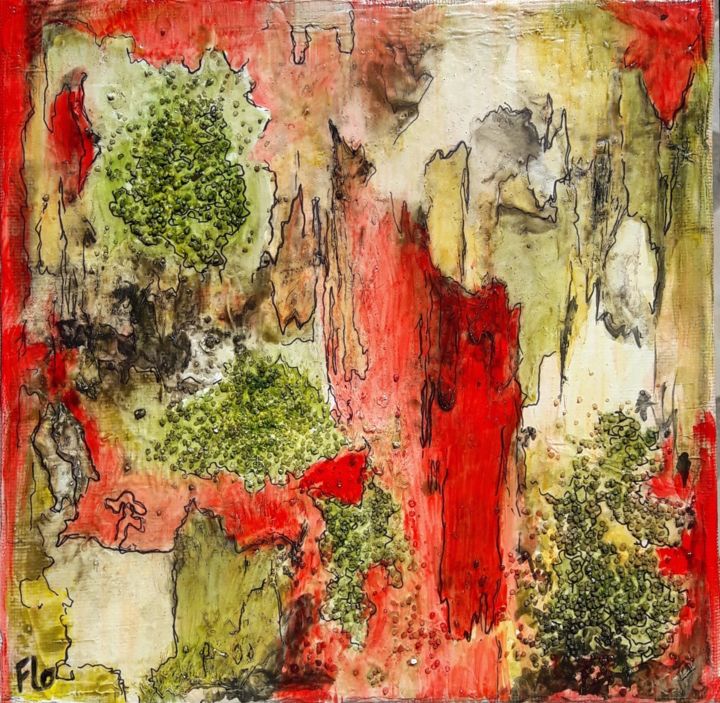 Painting titled "Ecorce rouge" by Florence Faure, Original Artwork, Ink