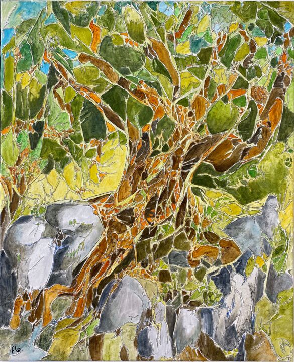 Pintura intitulada "Sous mon arbre" por Florence Faure, Obras de arte originais, Óleo