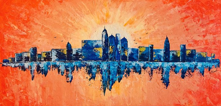 Peinture paysage urbain abstrait acrylique déco Viormilya Peinture par  Florence Féraud-Aiglin | Artmajeur