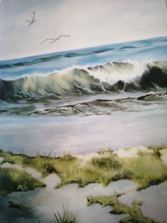 Peinture intitulée "mer" par Cyndélie, Œuvre d'art originale, Acrylique