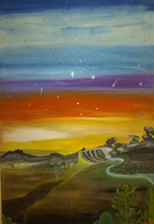 Картина под названием "My desert" - Rita White, Подлинное произведение искусства, Акрил Установлен на Деревянная рама для но…