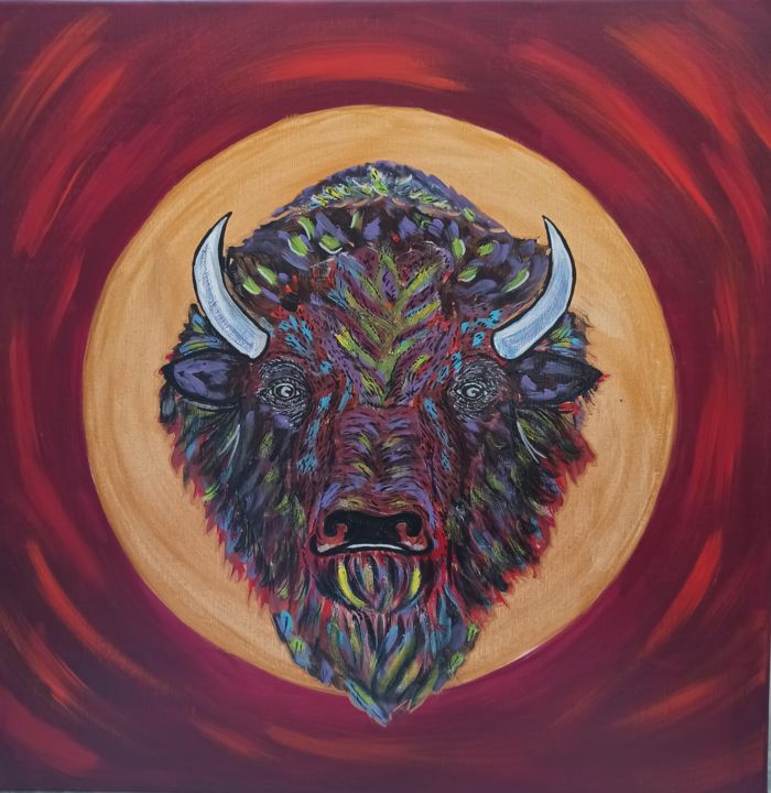 Painting titled "Bison" by Flora Channel, Original Artwork, Acrylic