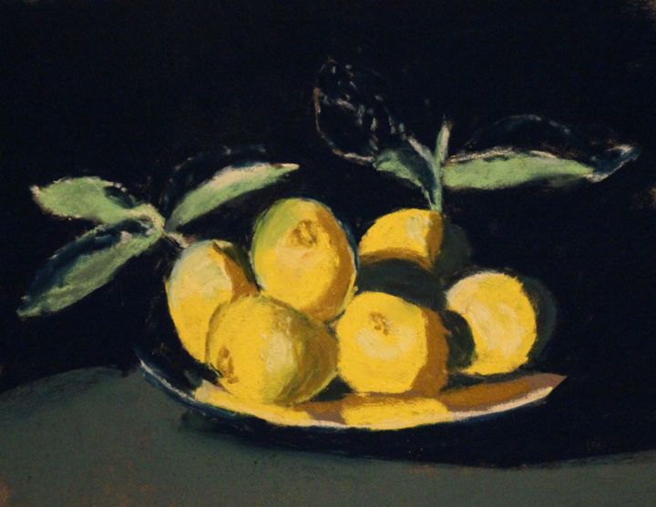 Dessin intitulée "Nature morte aux ci…" par Anne Flora De Negroni, Œuvre d'art originale, Pastel