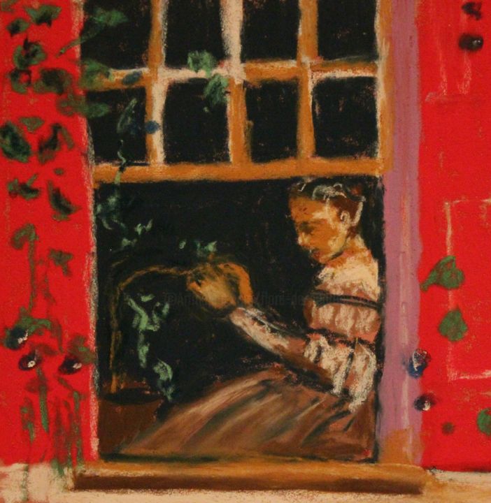 Dessin intitulée "À la fenêtre" par Anne Flora De Negroni, Œuvre d'art originale, Pastel