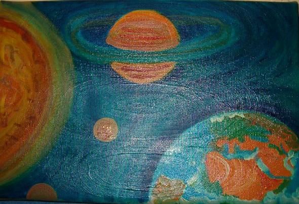 Malerei mit dem Titel "planets" von Flora, Original-Kunstwerk, Öl