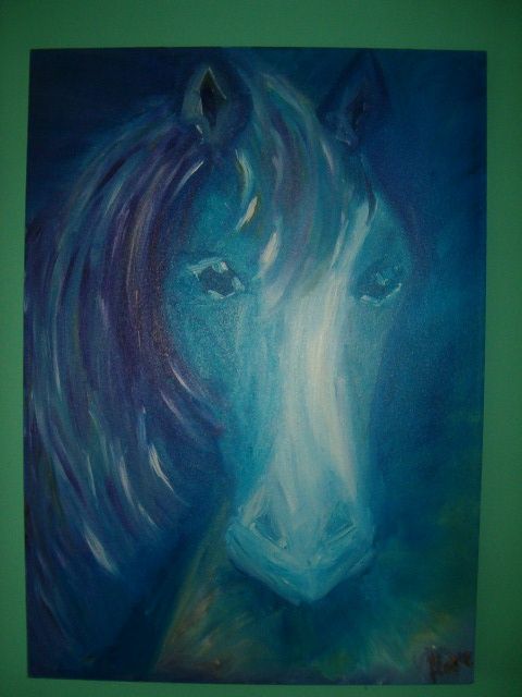 Pittura intitolato "blue horse" da Flora, Opera d'arte originale