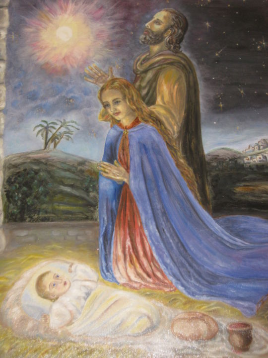 Painting titled "Holy night" by Flora Lalli, Original Artwork, Oil