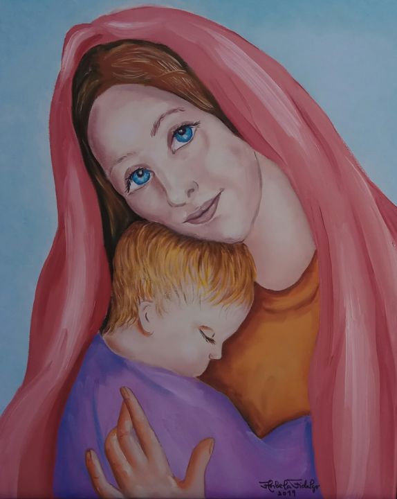 Pintura intitulada "Amor de Mãe.jpg" por Florbela Fidalgo, Obras de arte originais, Óleo