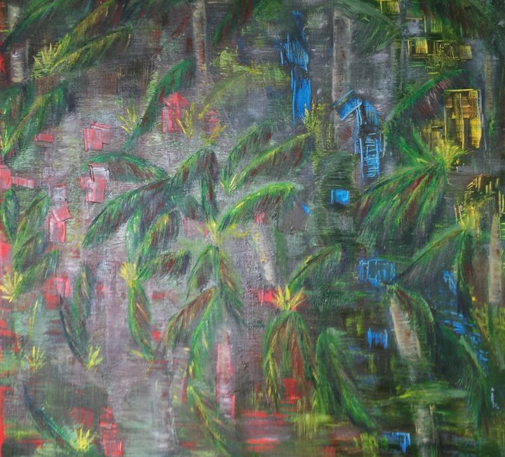 Peinture intitulée "la-palmeraie" par Florence Dunet-Paquet, Œuvre d'art originale, Huile