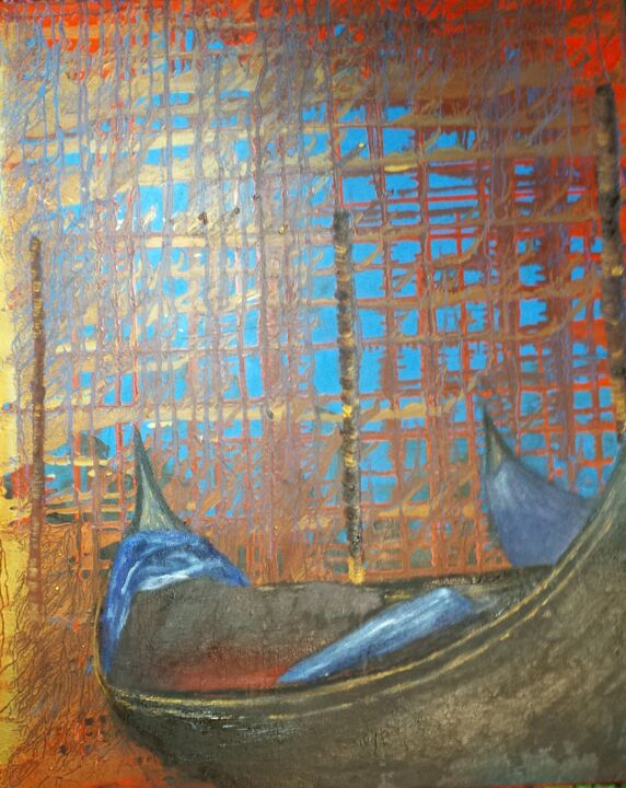Pintura intitulada "les Gondoles" por Florence Dunet-Paquet, Obras de arte originais, Óleo