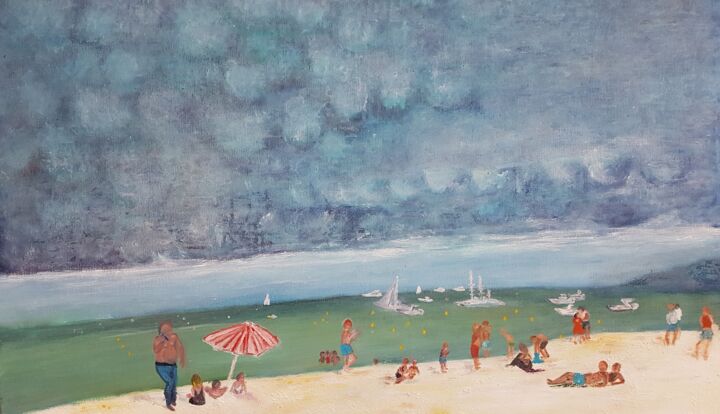 Peinture intitulée "La plage de Pamplon…" par Florence Dunet-Paquet, Œuvre d'art originale, Huile