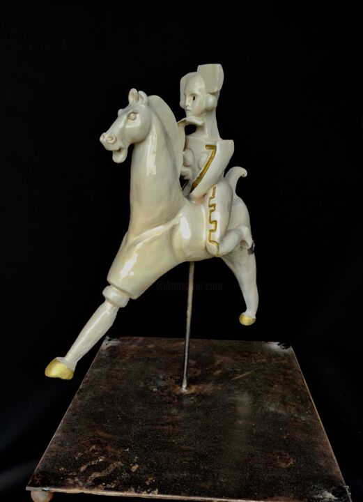 Sculpture intitulée "Miyako cavalière" par Florence Combescure (Mariko), Œuvre d'art originale, Céramique