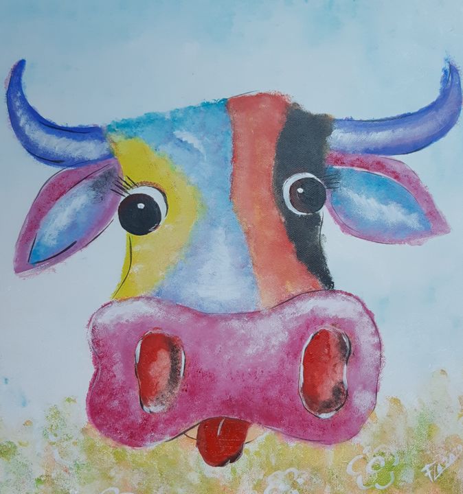 Peinture intitulée "vache coloré" par Florence De Jonghe, Œuvre d'art originale, Acrylique Monté sur Châssis en bois