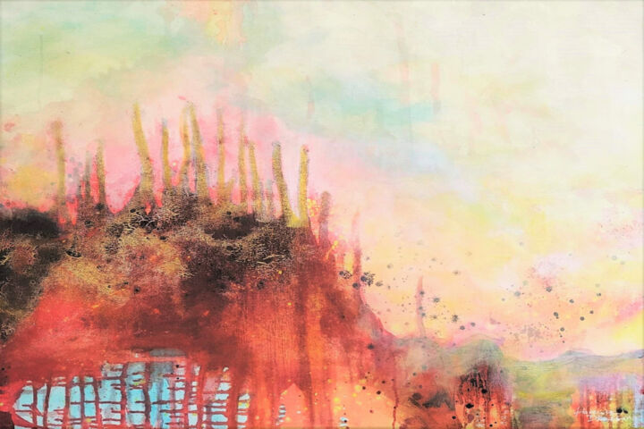 Pintura intitulada "Au-delà de la brume" por Florence Dhersin, Obras de arte originais, Óleo