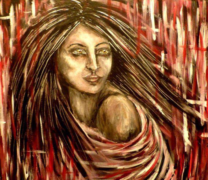 Peinture intitulée "femme mystérieuse" par Floflo, Œuvre d'art originale, Acrylique