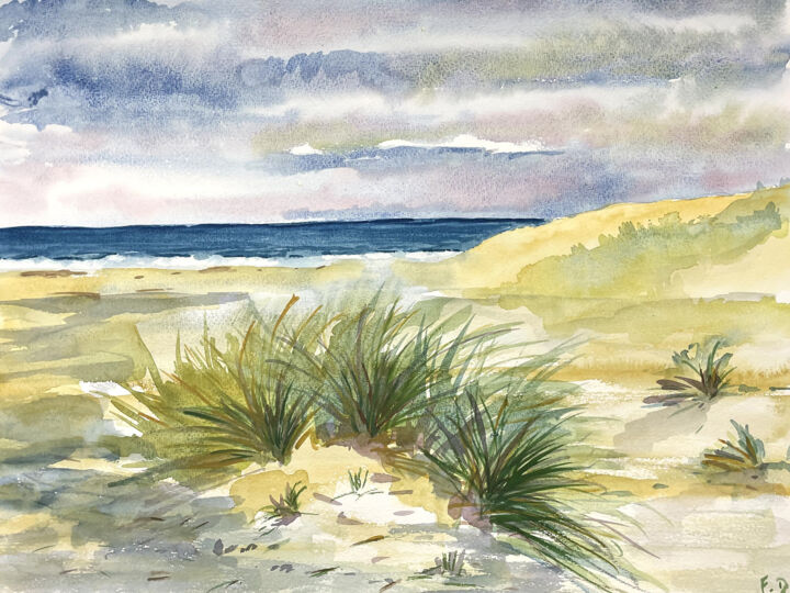 Pintura intitulada "Bord de mer" por Florence Duval, Obras de arte originais, Aquarela