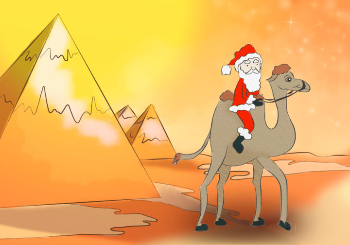 Arts numériques intitulée "Père Noël en Égypte" par Flo, Œuvre d'art originale, Peinture numérique