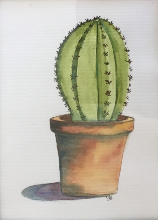 Painting titled "Cactus" by Flo, Original Artwork, Watercolor