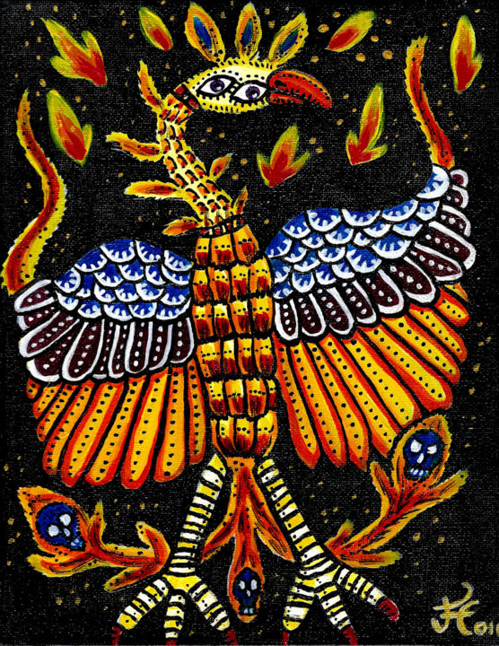 Painting titled "Bestiaire : Phoenix…" by Florence H, Original Artwork, Acrylic