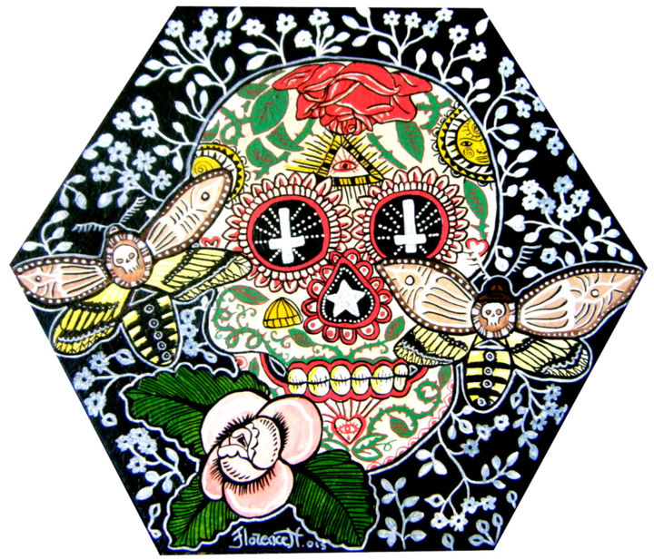 Peinture intitulée "Tête de mort mexica…" par Florence H, Œuvre d'art originale, Acrylique