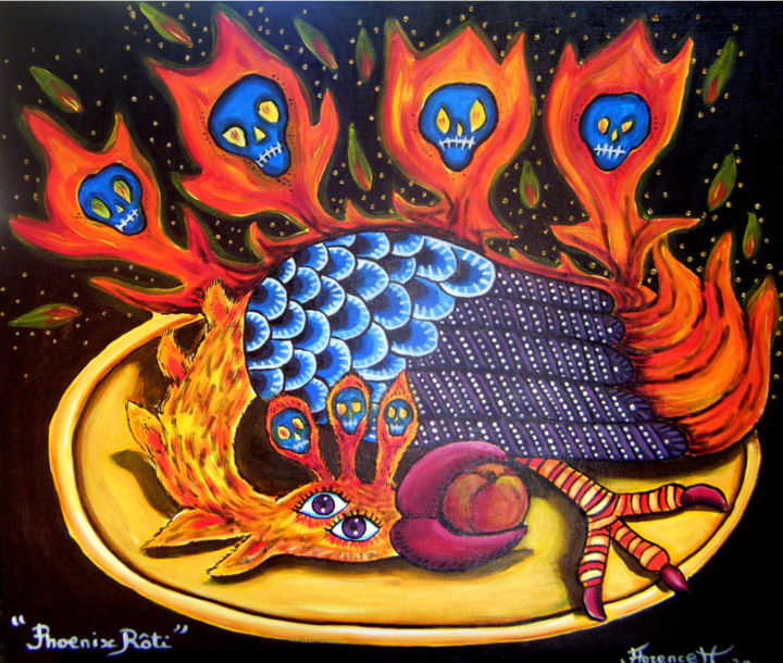 Peinture intitulée "Phoenix Rôti" par Florence H, Œuvre d'art originale, Acrylique