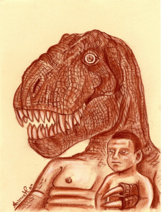 Dibujo titulada "Tyrannosaure à l'en…" por Florence H, Obra de arte original, Pastel