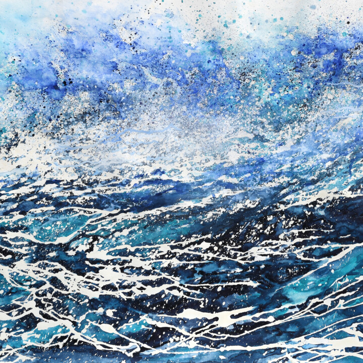 Peinture intitulée "Tempête en mer d'Ir…" par Florence Hernandez, Œuvre d'art originale, Aquarelle