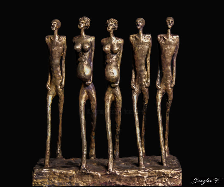 Sculpture titled "Qui est le père ???" by Florence Scaglia, Original Artwork