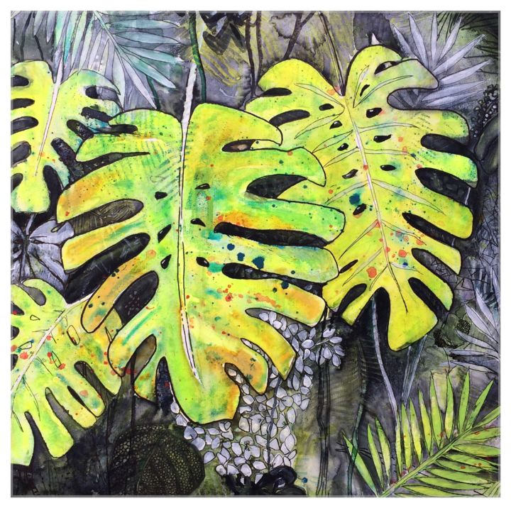 Peinture intitulée "Monstera" par Rose_aqwa, Œuvre d'art originale, Acrylique
