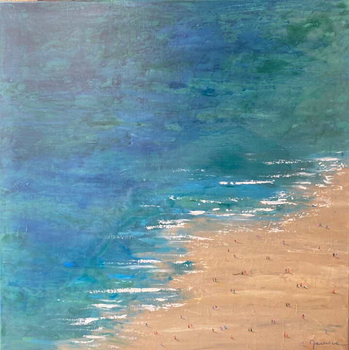 Painting titled "Sur la plage" by Florence Maraine Bertrand, Original Artwork, Acrylic Mounted on Wood Stretcher frame