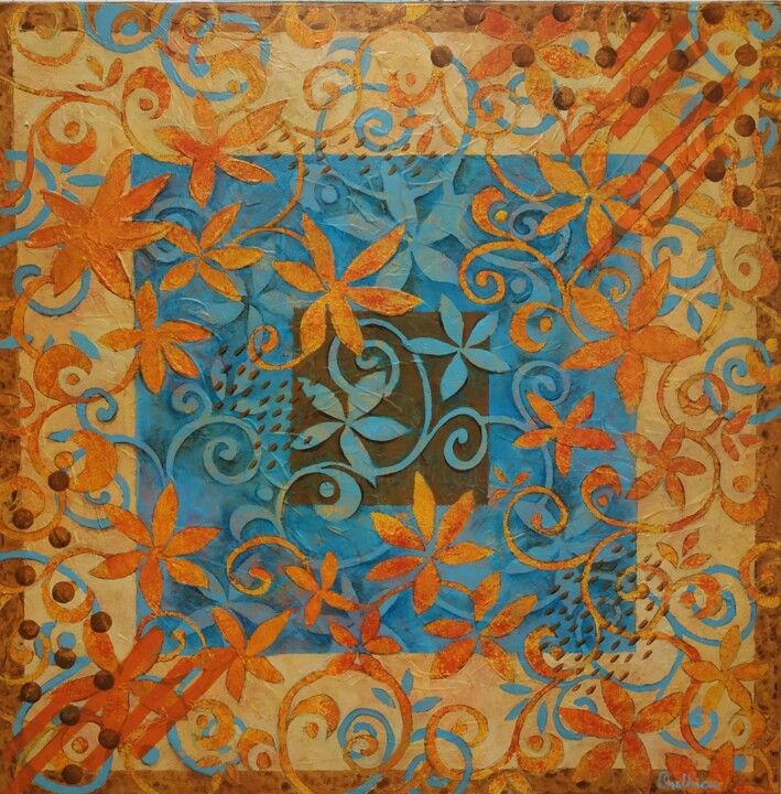 Malerei mit dem Titel "Millefeuilles 39" von Florence Oulhiou, Original-Kunstwerk, Acryl Auf Keilrahmen aus Holz montiert