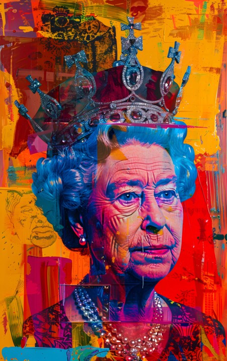 제목이 "Queen Elisabeth II…"인 디지털 아트 Florence Oulhiou로, 원작, AI 생성 이미지