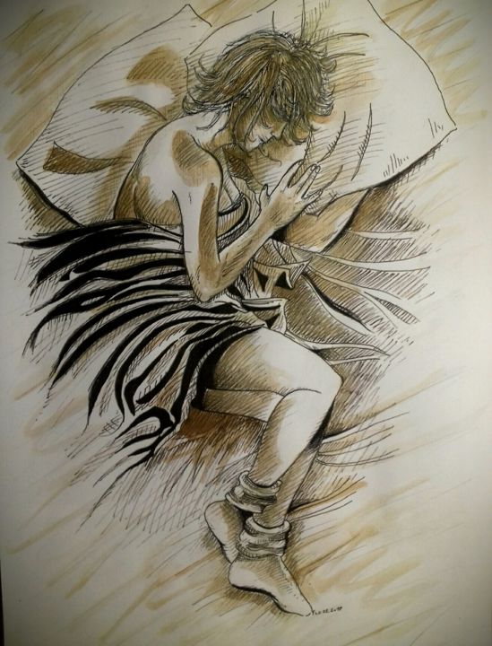 Drawing titled "La femme endormie" by Flo R, Original Artwork