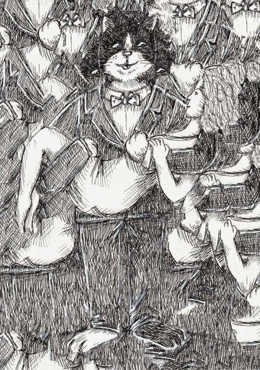 Dibujo titulada "Chat en costume" por Flo R, Obra de arte original, Tinta