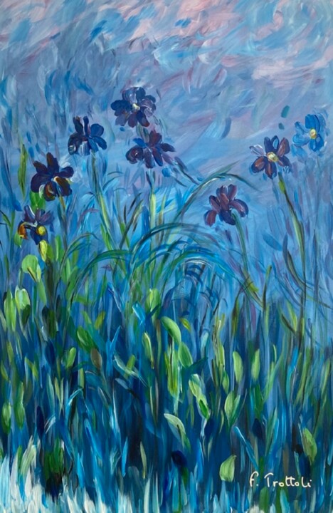 Painting titled "Iris bleus 1" by Florence Trottoli, Original Artwork, Acrylic