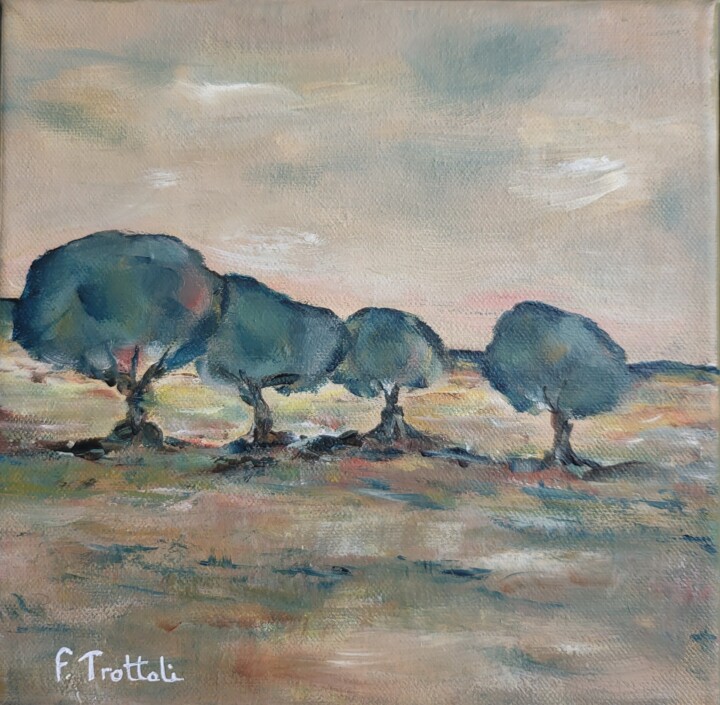 Painting titled "Quatuor d'Oliviers…" by Florence Trottoli, Original Artwork, Acrylic